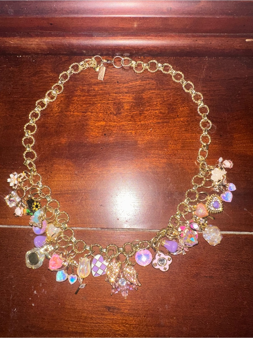 Gold-tone Multicolor Charm Necklace - Women Jewelry